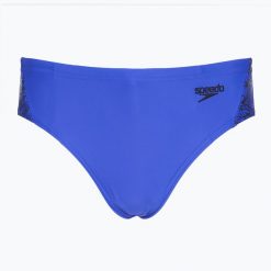Slipy pływackie dziecięce Speedo Boom Splice 6.5 cm Brief. Niebieskie kąpielówki dla chłopców Speedo, bez wzorów. Za 29.99 zł.