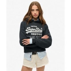 Luźna bluza z kapturem metalicznym Vl. Czarne bluzy sportowe damskie Superdry., bez wzorów, z kapturem. Za 255.30 zł.