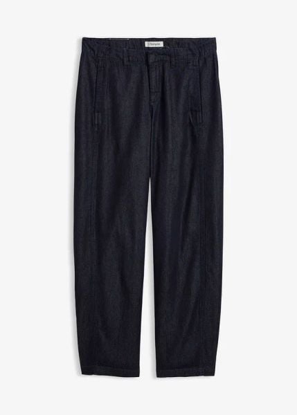 Jeansy typu barrel, mid waist, z regulowanym pasem. Niebieskie jeansy damskie bonprix. Za 124.99 zł.