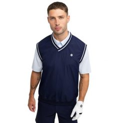 Męska wiatroszczelna kamizelka golfowa Siroko Putt Navy. Niebieskie kurtki sportowe męskie SIROKO, m, bez wzorów, na golfa. Za 211.00 zł.