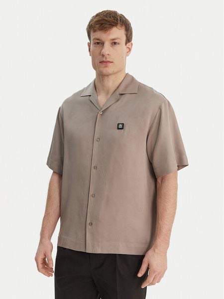 HUGO Koszula Espino 50560593 Beżowy Oversize. Brązowe koszule męskie Hugo, m, bez wzorów, z lyocellu, bez kołnierzyka, bez ramiączek. Za 340.99 zł.