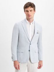 Nils Sundström Kurtka z zawartością lnu - Marcello Mężczyźni Modern Fit niebieski|biały, 58. Białe kurtki męskie Nils Sundström, m, bez wzorów, eleganckie, bez kaptura. Za 399.95 zł.