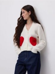 Kardigan z haftem - kremowy. Białe kardigany damskie Reserved, l, bez wzorów, z dzianiny. Za 159.99 zł.