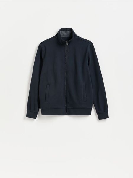 Bluza z bawełny merceryzowanej - granatowy. Niebieskie bluzy męskie Reserved, l, bez wzorów, z bawełny, bez kaptura. Za 139.99 zł.