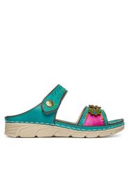 Laura Vita Klapki Dorry 13 Turkusowy. Niebieskie klapki damskie Laura Vita, bez wzorów, ze skóry, bez obcasa. Za 389.99 zł.