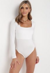Białe Body z Długim Rękawem i Kwadratowym Dekoltem Teraza. Białe bluzki damskie Born2be, l, bez wzorów, bez kołnierzyka, bez ramiączek. Za 74.99 zł.