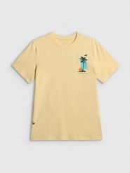 4F T-shirt regular z nadrukiem męski - żółty S. Żółte t-shirty męskie 4f, m, bez wzorów, z bawełny, klasyczne, bez kołnierzyka. Za 69.99 zł.