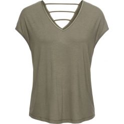 Shirt z dżerseju z ozdobnym tyłem bonprix oliwkowy. Bluzki damskie bonprix. Za 59.99 zł.