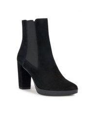 Geox Botki D Walk Pleasure 85 D35TFC 00021 C9999 Czarny. Czarne botki damskie Geox, ze skóry, bez obcasa, na słupku, bez zapięcia. Za 679.99 zł.
