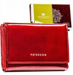 Peterson Portfel damski lakierowany czerwony RFID 15-09-SH. Czerwone portfele damskie Peterson, bez wzorów, z lakierowanej skóry. Za 129.00 zł.