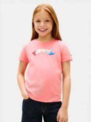 Tommy Hilfiger T-Shirt KG0KG09246 Różowy jasny Regular Fit. Czerwone t-shirty i topy dla dziewczynek Tommy Hilfiger, bez wzorów, z bawełny, bez ramiączek. Za 129.99 zł.