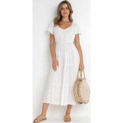 Biała Sukienka z Wiskozy o Rozkloszowanym Kroju Folky. Białe sukienki damskie Born2be, na co dzień, l, bez wzorów, z wiskozy, eleganckie, bez kołnierzyka, bez ramiączek, midi, rozkloszowane. Za 59.99 zł.