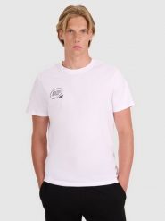 4F T-shirt regular z nadrukiem męski - biały M. Białe koszulki sportowe męskie 4f, m, bez wzorów, z bawełny, klasyczne, bez kołnierzyka. Za 59.99 zł.