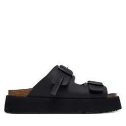 Klapki D.Franklin. Czarne klapki damskie D.Franklin, bez wzorów, bez obcasa. Za 429.99 zł.