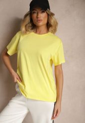 Żółty Bawełniany Basicowy T-shirt Lorseli. Żółte bluzki damskie Renee, bez wzorów, z bawełny, eleganckie, bez kołnierzyka. Za 44.99 zł.