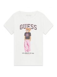 Guess Kids Tank top 183786 Biały Classic Fit. Białe t-shirty i topy dla dziewczynek Guess Kids, z aplikacjami, bez ramiączek. Za 114.99 zł.