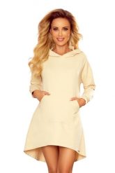 Asymetryczna Bluza Kangurka z Kapturem - Beżowa. Brązowe bluzki damskie NUMOCO, l, bez wzorów, z bawełny, z kapturem. Za 209.90 zł.