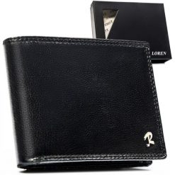 Duży, skórzany portfel męski w czarnym kolorze z systemem RFID - Loren. Czarne portfele męskie Loren, bez wzorów. Za 79.99 zł.