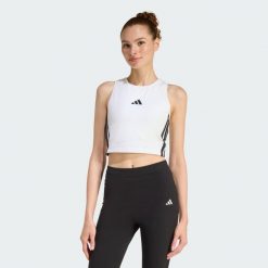 Podkoszulek Essentials 3-Stripes Padded Tank. Białe obuwie sportowe damskie Adidas, bez wzorów, na fitness i siłownię. Za 149.00 zł.