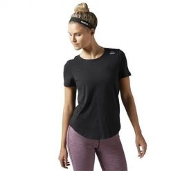Koszulka sportowa damska Reebok BK3844. Czarne koszulki sportowe damskie Reebok, l, bez wzorów, z materiału, bez kołnierzyka, bez ramiączek, do biegania. Za 121.00 zł.