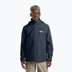 Kurtka przeciwdeszczowa męska Jack Wolfskin Trailtime 2L. Niebieskie kurtki męskie Jack Wolfskin, l, bez wzorów, z materiału, biznesowe, bez kaptura. Za 479.99 zł.