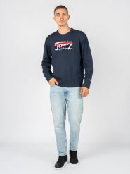 Tommy Jeans Sweter | DM0DM13045 | Mężczyzna | Granatowy. Niebieskie swetry przez głowę męskie Tommy Hilfiger, m, bez wzorów, z dzianiny, bez kołnierzyka. W wyprzedaży za 269.00 zł.