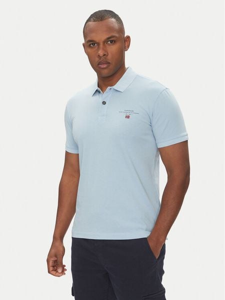 Napapijri Polo Elbas NP0A4GB4 Błękitny Regular Fit. Niebieskie koszulki polo męskie Napapijri, l, bez wzorów, z bawełny, bez ramiączek. Za 169.99 zł.