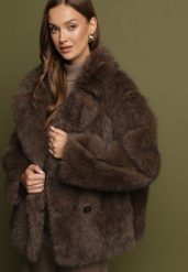 Brązowa Dwurzędowa Kurtka Futerko o Fasonie Oversize Asinella. Brązowe kurtki damskie Born2be, l, bez wzorów, z futra, bez kaptura. Za 229.99 zł.
