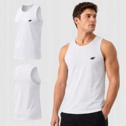 KOSZULKA MĘSKA 4F T-SHIRT NA RAMIĄCZKA BEZ RĘKAWÓW M307 5XL SS26. Białe koszulki sportowe męskie 4f, m, bez wzorów, z bawełny, bez kołnierzyka, bez ramiączek, na fitness i siłownię. Za 34.06 zł.