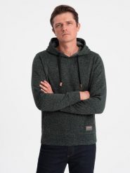 Bluza męska nierozpinana kangurka z kapturem - oliwkowy melanż V3. Zielone bluzy męskie Ombre Clothing, m, bez wzorów, z poliesteru, z kapturem. Za 119.99 zł.