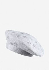 Szara Czapka Beret w Naszywki w Cyrkonie Nlaria. Szare czapki i kapelusze damskie Renee, z aplikacjami, z dzianiny, eleganckie. Za 49.99 zł.