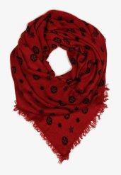 Czerwony Szalik z Frędzlami i Geometrycznym Wzorem Nomisya. Czerwone szaliki i chusty damskie Born2be, bez wzorów, biznesowe. Za 19.99 zł.