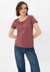 Koszulka basic T-DIANA. Pomarańczowe t-shirty damskie Volcano, m, bez wzorów, z materiału, klasyczne, bez kołnierzyka. Za 54.99 zł.