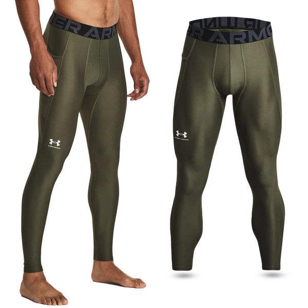 Legginsy termoaktywne męskie UNDER ARMOUR szybkoschnące termiczne. Zielone legginsy sportowe męskie Under Armour, m, bez wzorów, do biegania. Za 99.99 zł.