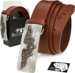 Beltimore Beltimore skórzany pasek męski brązowy szeroki W26. Brązowe paski damskie Beltimore, bez wzorów. Za 71.49 zł.