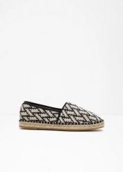 Espadryle z efektem rafii. Czarne espadryle damskie bonprix, na lato, bez wzorów, bez obcasa, bez zapięcia. Za 114.99 zł.