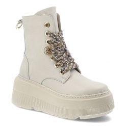 Botki damskie Karino, na grubej platformie skórzane licowe za kostkę i na zamek, beżowe, 5681-022. Brązowe kozaki damskie Karino, z jeansu, za kostkę, bez obcasa, na platformie. Za 529.00 zł.