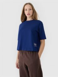 4F T-shirt oversize z nadrukiem damski - granatowy XL. Niebieskie koszulki sportowe damskie 4f, xl, bez wzorów, z bawełny, klasyczne, bez kołnierzyka. W wyprzedaży za 39.99 zł.