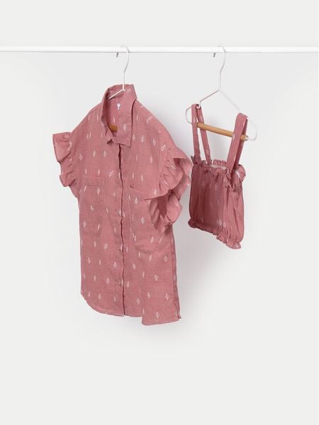 Mayoral Bluzka 6105 Różowy Regular Fit. Czerwone bluzki dla dziewczynek Mayoral, bez wzorów, z syntetyku, bez ramiączek. Za 79.99 zł.