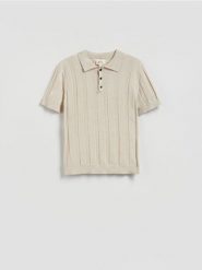 Koszulka polo z lnem - beżowy. Brązowe koszulki polo męskie Reserved, l, bez wzorów, z bawełny, bez ramiączek. Za 159.99 zł.