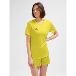 Damski jersey Hummel Essential. Żółte koszulki sportowe damskie Hummel, bez wzorów, z jersey, bez kołnierzyka, bez ramiączek, na fitness i siłownię. Za 120.00 zł.