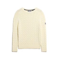 Sweter damski duży w splot warkoczowy Superdry. Białe swetry damskie Superdry., na zimę, bez wzorów, ze splotem, bez kołnierzyka, bez ramiączek, bez kaptura. Za 284.00 zł.