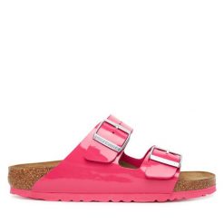Klapki Birkenstock. Czerwone klapki damskie Birkenstock, bez wzorów, bez obcasa. Za 359.99 zł.