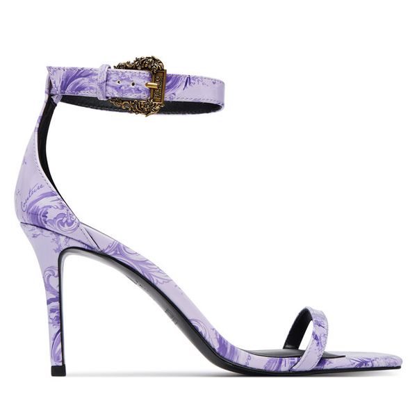 Sandały Versace Jeans Couture. Fioletowe sandały damskie Versace Jeans Couture, bez wzorów, z jeansu, bez obcasa, na szpilce, bez zapięcia. Za 553.99 zł.