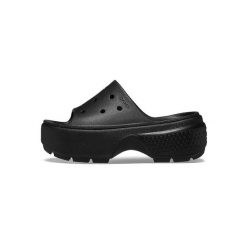 Klapki damskie Crocs Stomp. Czarne klapki damskie Crocs, bez wzorów, z materiału, bez obcasa. Za 280.45 zł.