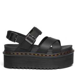 Sandały Dr. Martens. Czarne sandały damskie Dr. Martens, bez wzorów, bez obcasa, na koturnie, bez zapięcia. Za 399.99 zł.