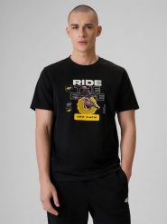 4F T-shirt relaxed z nadrukiem męski - czarny S. Czarne t-shirty męskie 4f, m, bez wzorów, z bawełny, bez kołnierzyka. Za 79.99 zł.