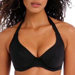 Damski top do kostiumu kąpielowego Freya Jewel cove. Czarne topy damskie FREYA ACTIVE, bez wzorów, bez kołnierzyka, bez ramiączek. Za 231.50 zł.