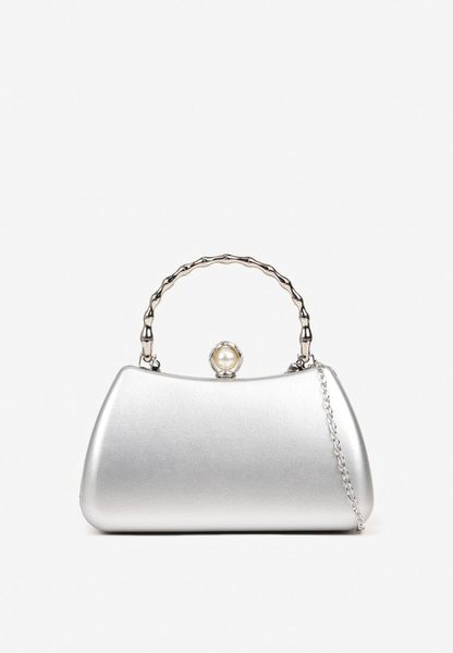 Srebrna Torebka Kopertówka Ozdobiona Perełką Fesaila. Szare kopertówki damskie Renee, bez wzorów, eleganckie, bez dodatków. Za 89.99 zł.