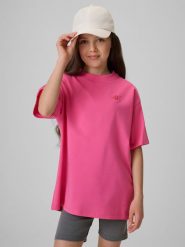 4F T-shirt loose gładki dziewczęcy - różowy 134/140 (8-10 lat). Czerwone t-shirty i topy dla dziewczynek 4f, bez wzorów, z dzianiny, bez ramiączek. Za 49.99 zł.